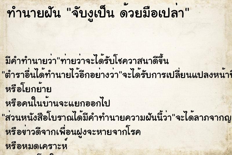ทำนายฝันทำนายฝันจับงูเป็นด้วยมือเปล่า